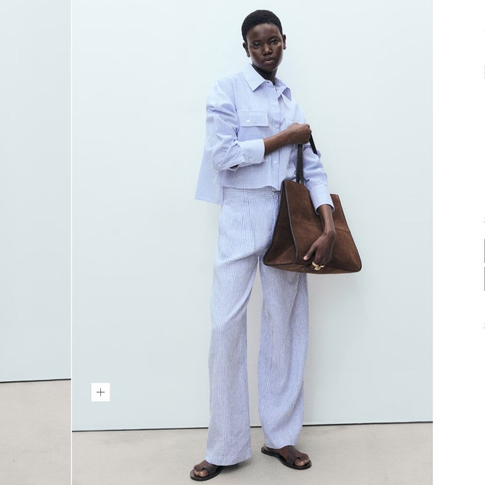 Mango Light Blue Pinstripe Wide-Leg Pants